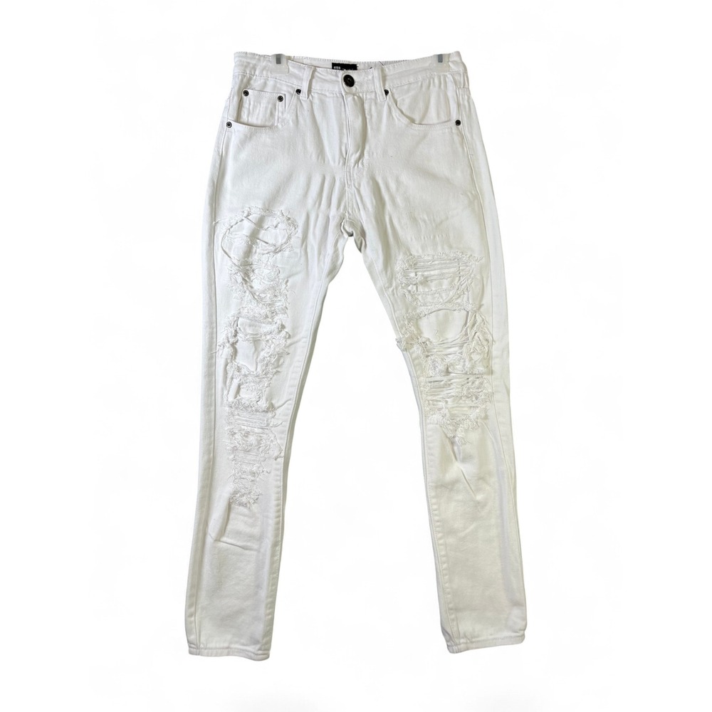 Waimea Mens White Distressed Skinny Jeans Size 30x32 Streetwear Shredded Denim